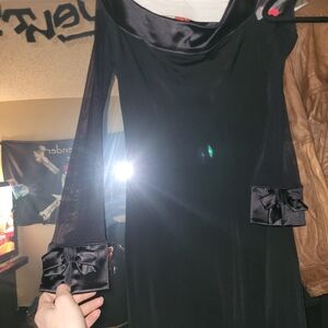 Tadashi Shoji Black Long Sleeve Dress with Satin Bow Accents